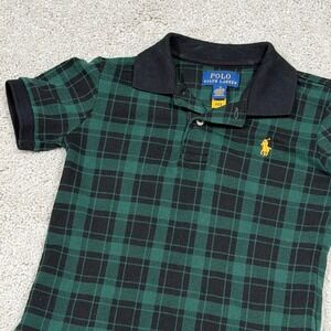 Polo Ralph Lauren Kids Plaid Short Sleeve Polo Shirt Green Black Size 3T